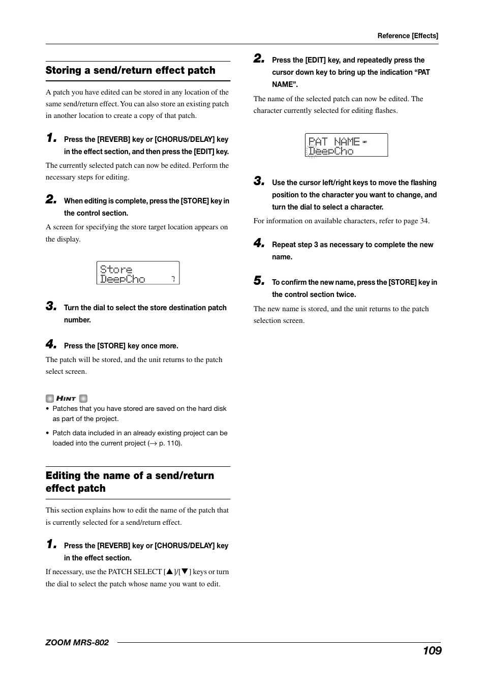 Store store deepcho deepcho, Pat name pat name deepcho deepcho | Zoom MRS-802 User Manual | Page 109 / 172