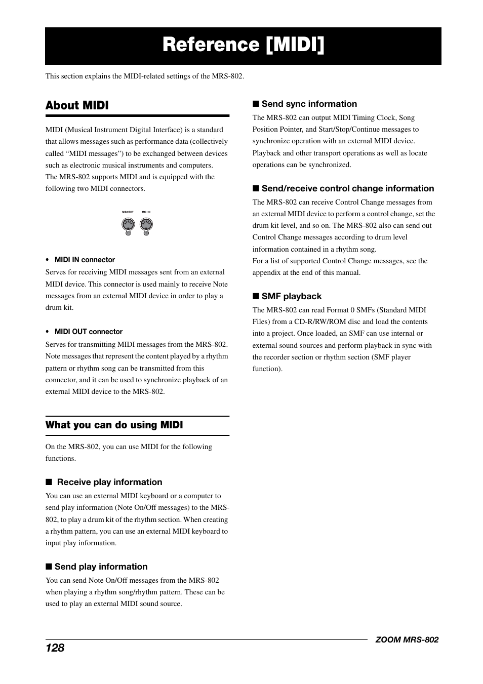 Reference [midi, About midi, What you can do using midi | Zoom MRS-802 User Manual | Page 128 / 172