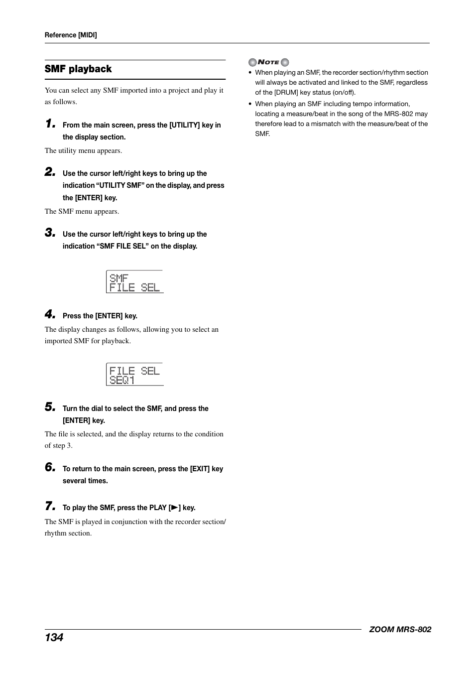 Smf playback | Zoom MRS-802 User Manual | Page 134 / 172