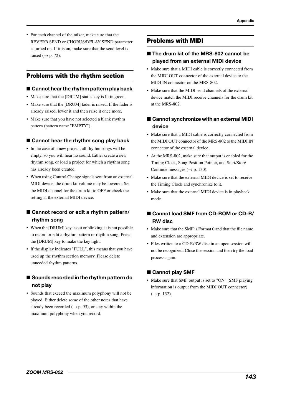 Problems with midi | Zoom MRS-802 User Manual | Page 143 / 172
