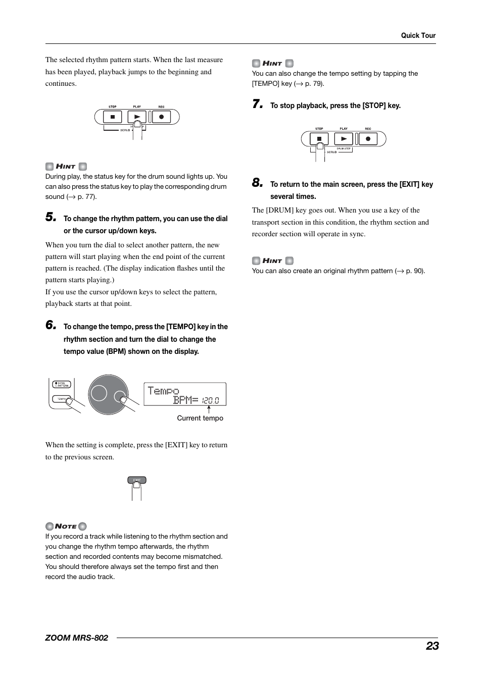 Tempo tempo bpm= bpm | Zoom MRS-802 User Manual | Page 23 / 172