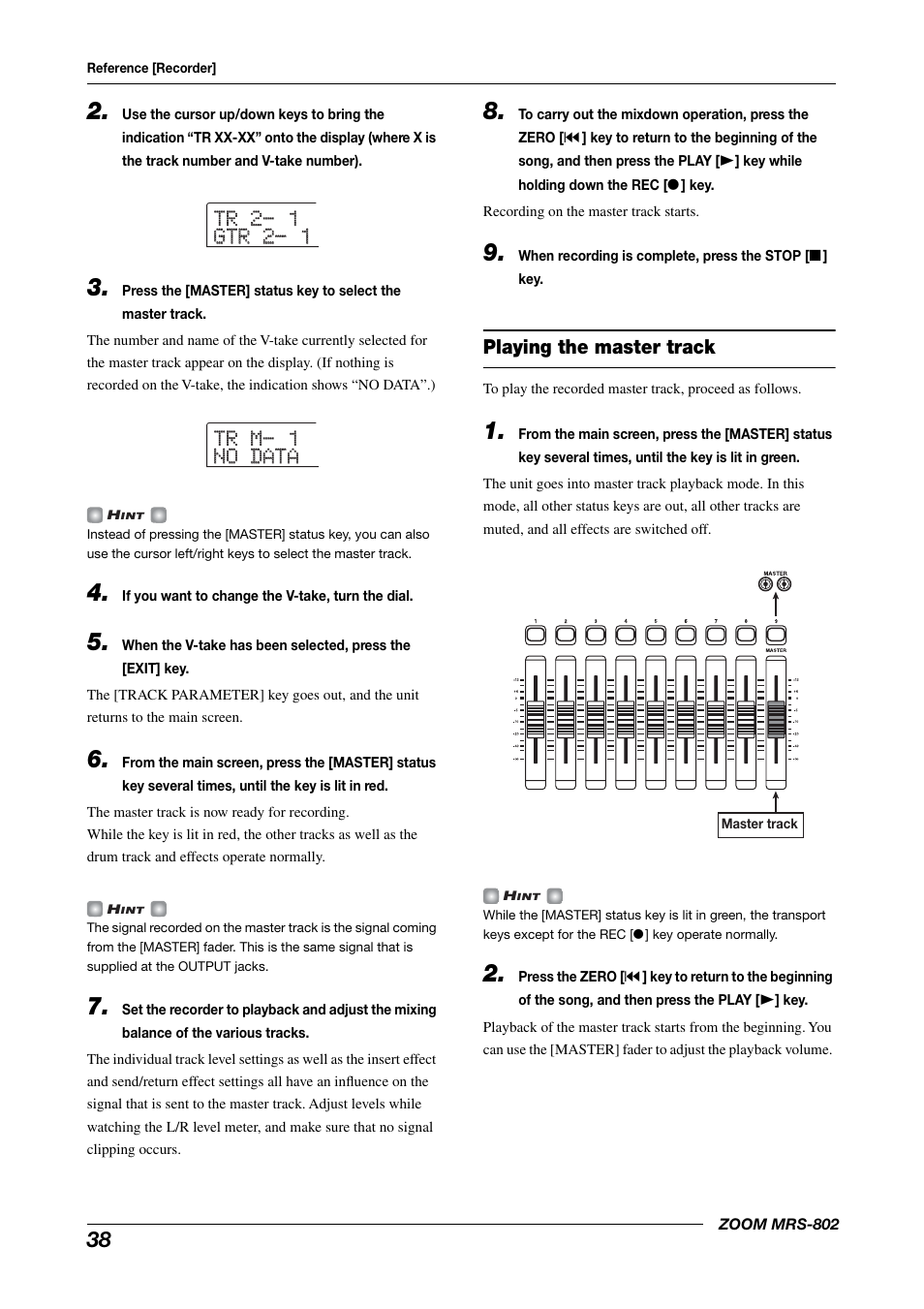 Playing the master track | Zoom MRS-802 User Manual | Page 38 / 172