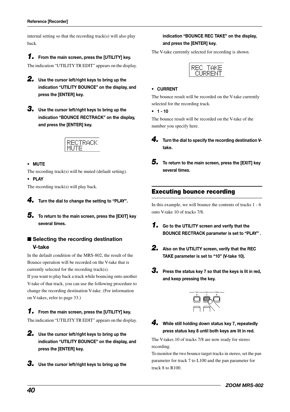 Executing bounce recording | Zoom MRS-802 User Manual | Page 40 / 172