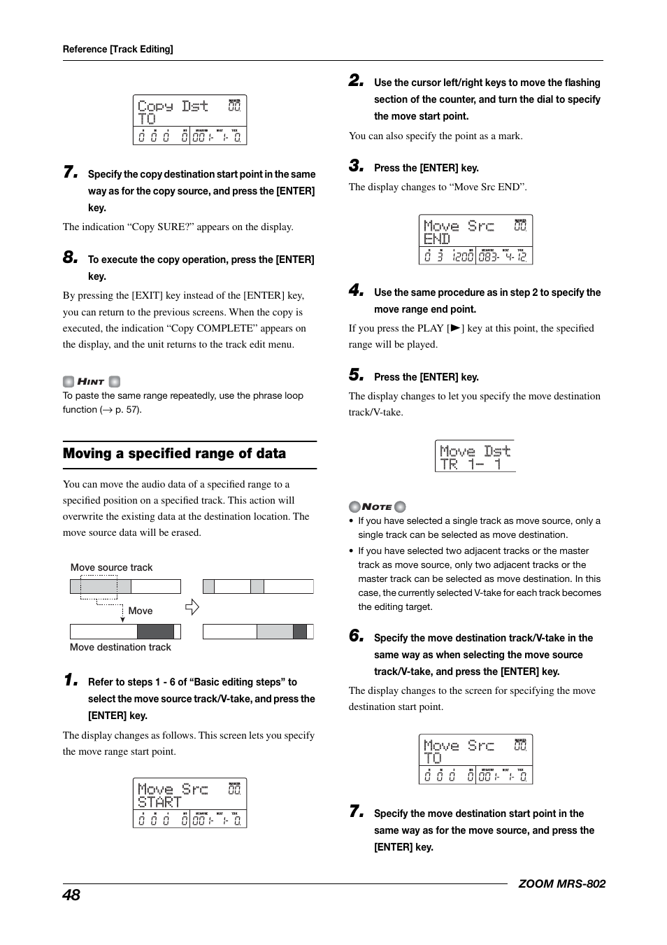 Moving a specified range of data, Copy dst copy dst to to, Move src move src start start | Move src move src end end | Zoom MRS-802 User Manual | Page 48 / 172