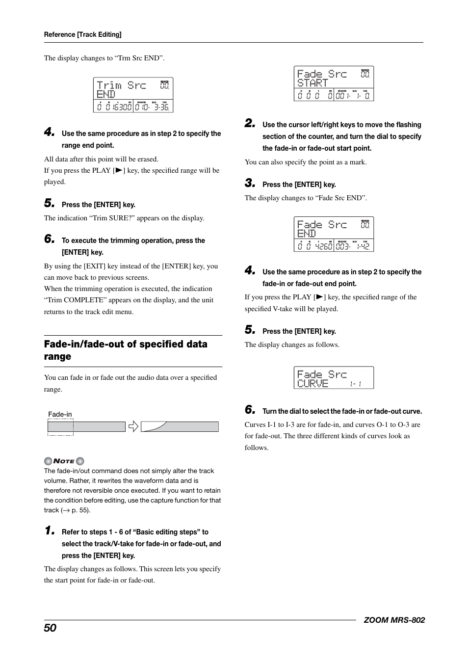 Fade-in/fade-out of specified data range, Trim src trim src end end, Fade src fade src start start | Fade src fade src end end, Fade src fade src curve curve | Zoom MRS-802 User Manual | Page 50 / 172