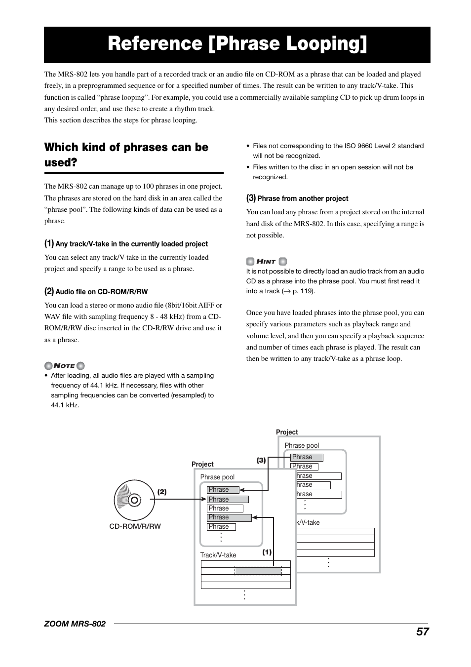 Reference [phrase looping, Which kind of phrases can be used | Zoom MRS-802 User Manual | Page 57 / 172