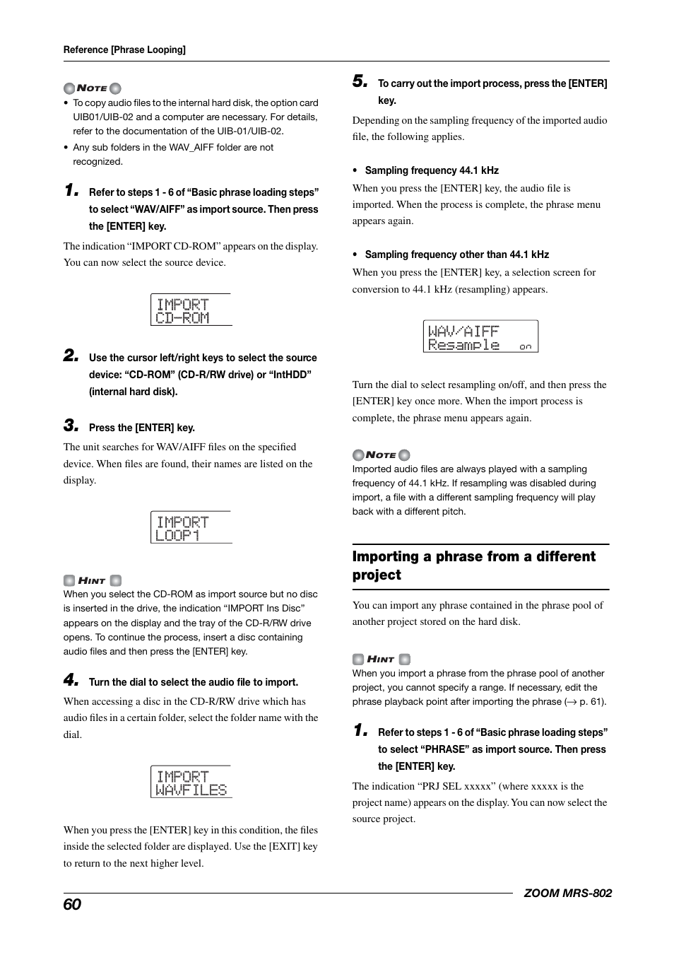 Importing a phrase from a different project | Zoom MRS-802 User Manual | Page 60 / 172