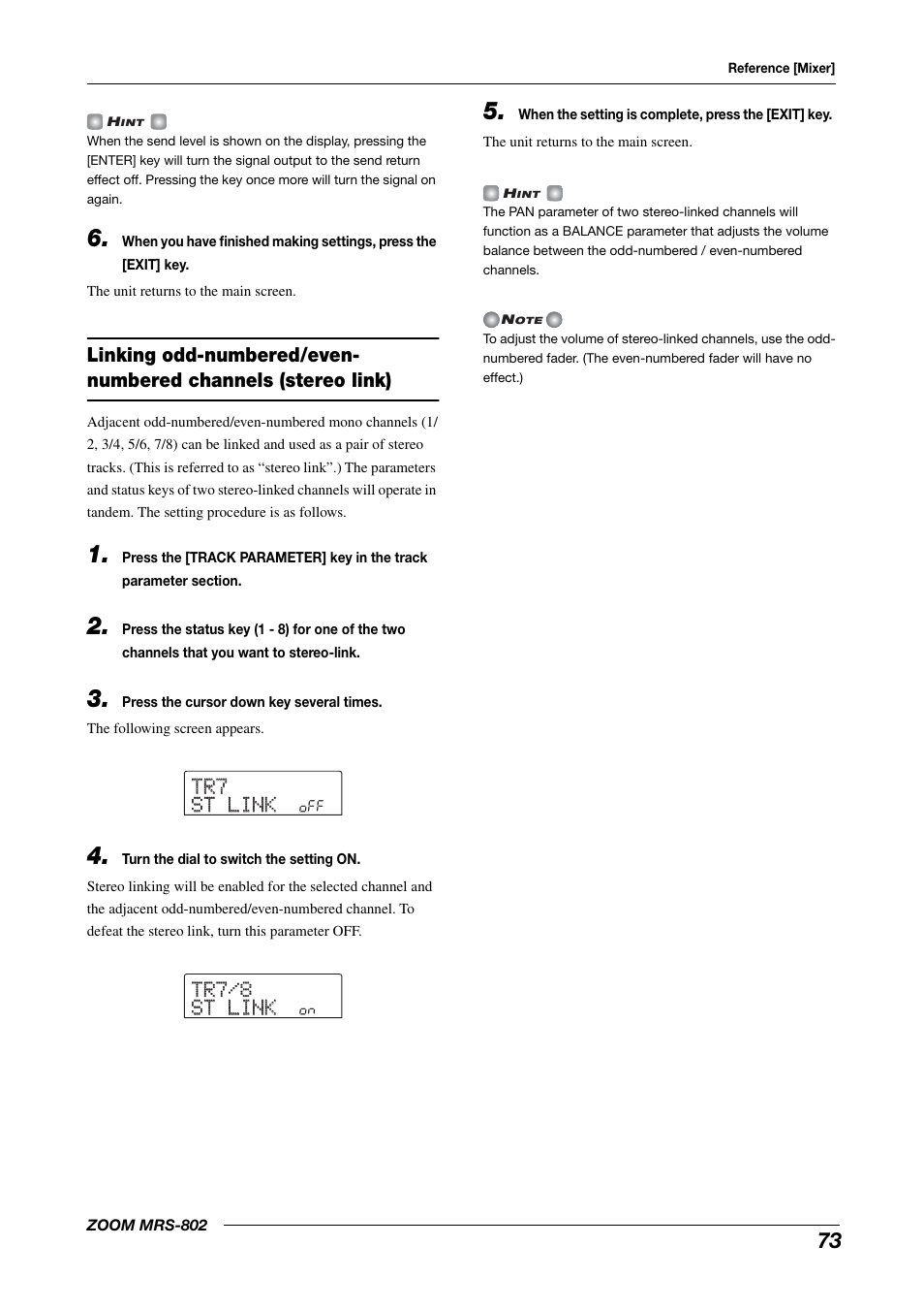 Tr7 tr7 st link st link, Tr7/8 tr7/8 st link st link | Zoom MRS-802 User Manual | Page 73 / 172