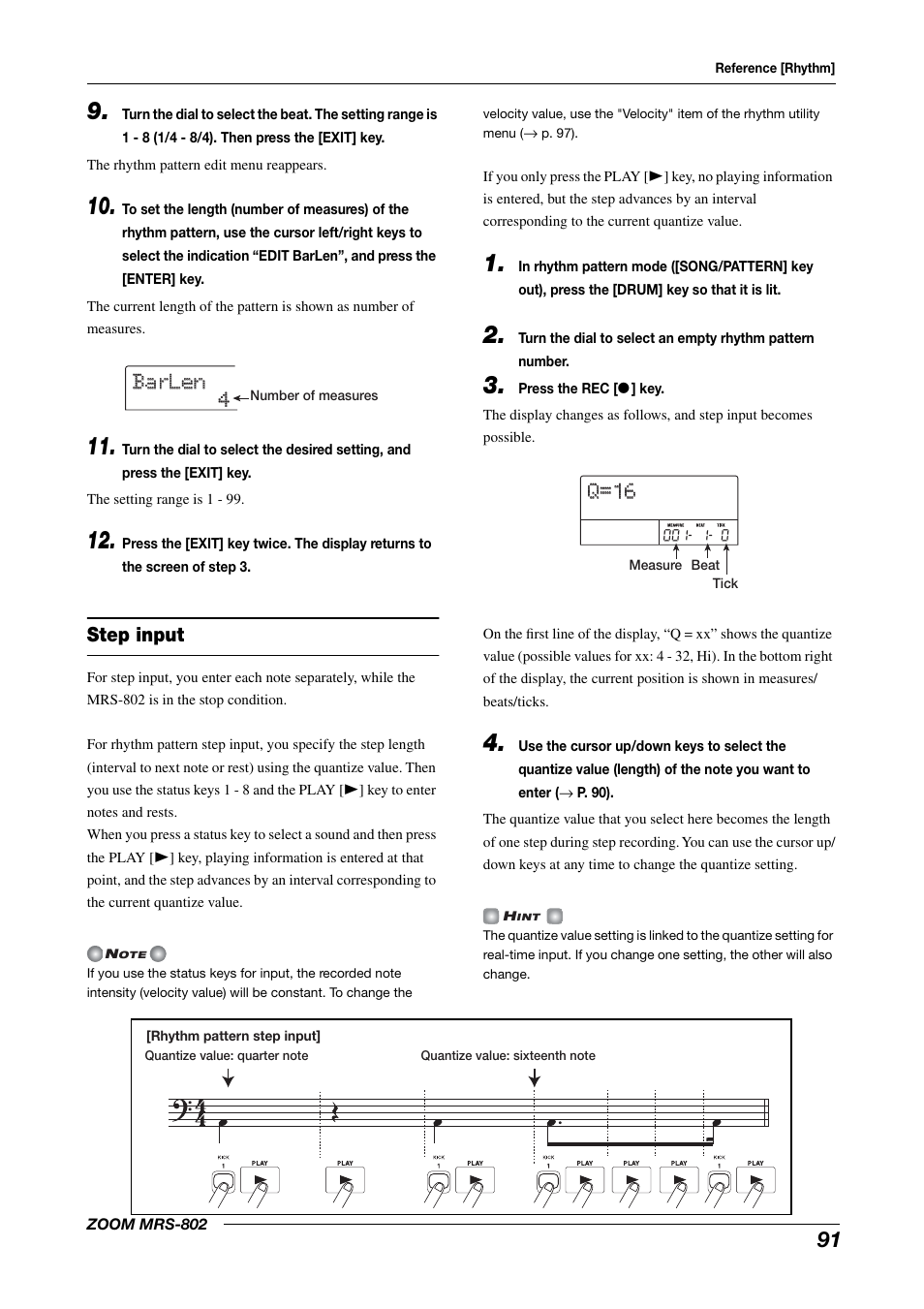 Step input, Barlen barlen 4 4, Q=16 | Zoom MRS-802 User Manual | Page 91 / 172