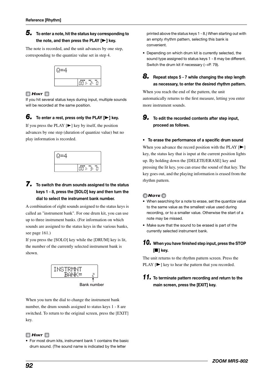 Instrmnt instrmnt bank= bank | Zoom MRS-802 User Manual | Page 92 / 172