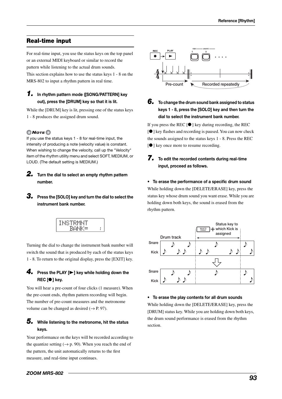Real-time input, Instrmnt instrmnt bank= bank | Zoom MRS-802 User Manual | Page 93 / 172