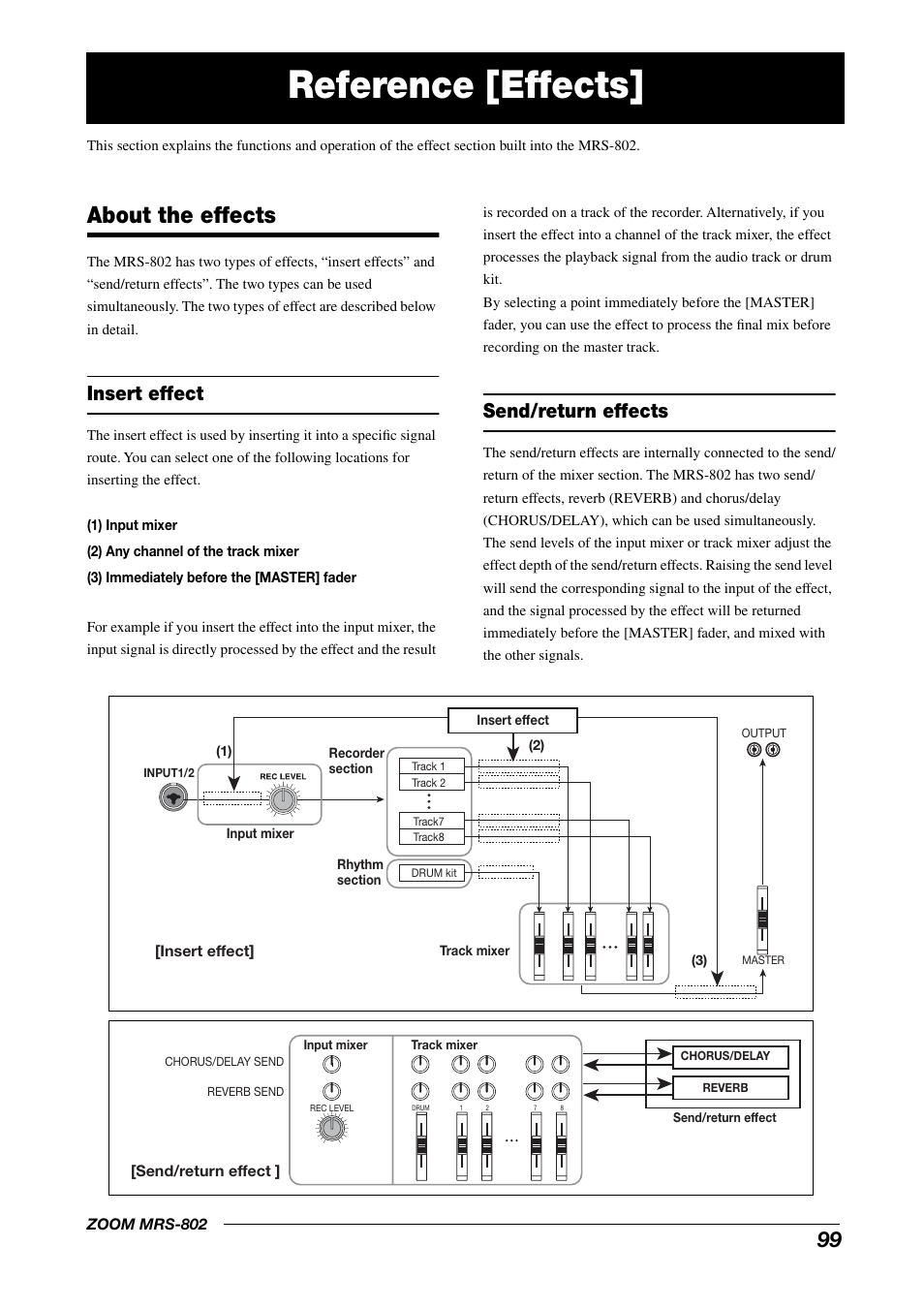 Reference [effects, About the effects, Insert effect send/return effects | Insert effect, Send/return effects | Zoom MRS-802 User Manual | Page 99 / 172