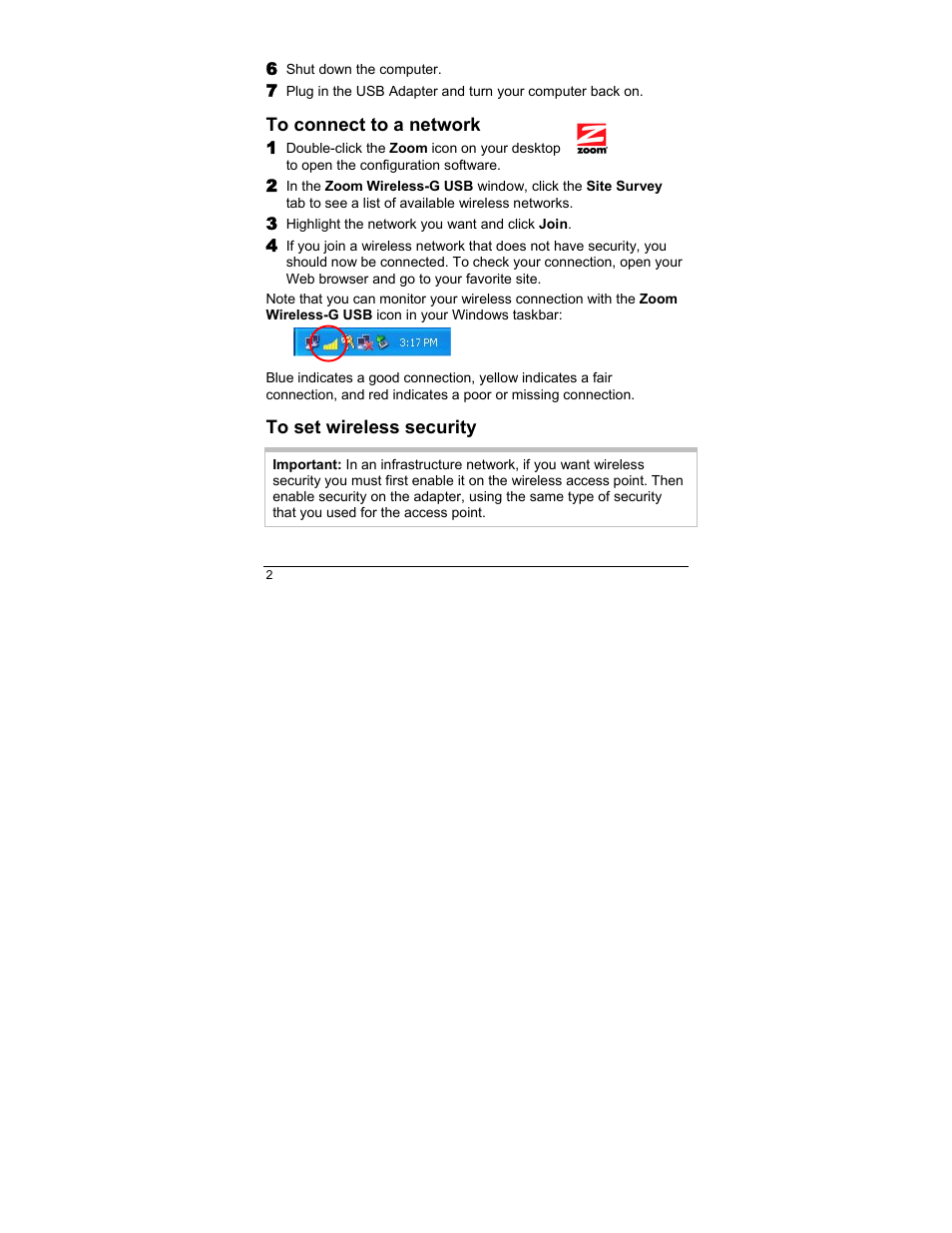 To connect to a network, To set wireless security | Zoom 4410B/TF User Manual | Page 2 / 8