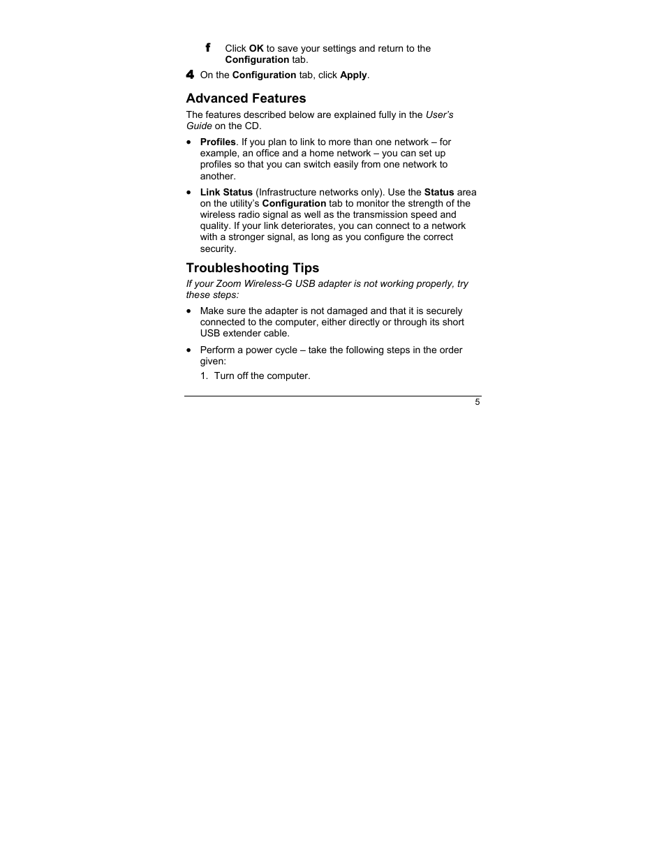 Advanced features, Troubleshooting tips | Zoom 4410B/TF User Manual | Page 5 / 8