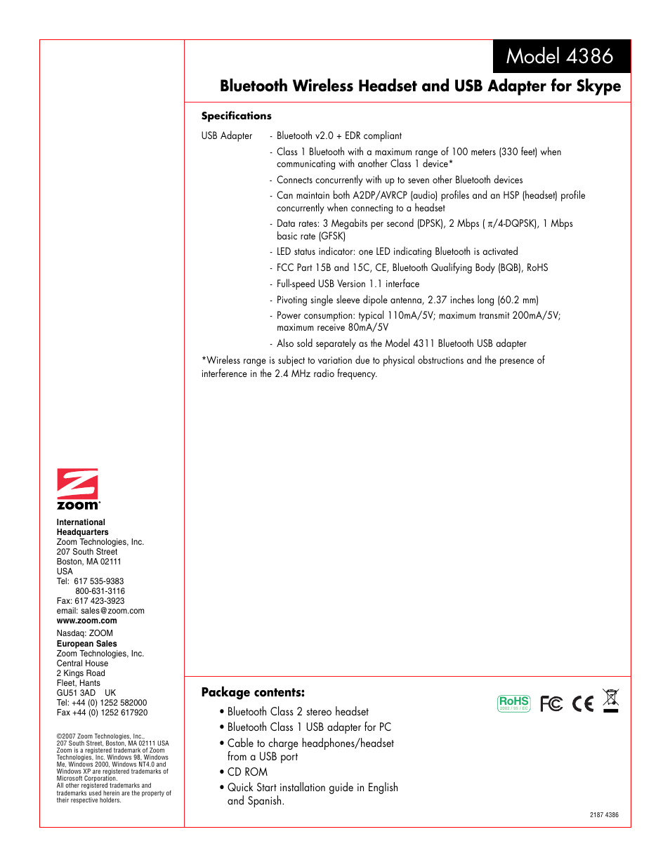 Model 4386 | Zoom 4386 User Manual | Page 2 / 2