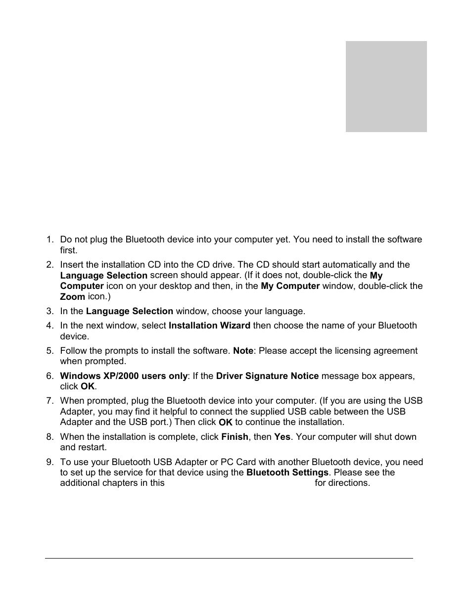 Chapter 2, Setup for windows 98se/me/2000/xp, Installing bluetooth software for windows | Zoom 4312A User Manual | Page 9 / 170