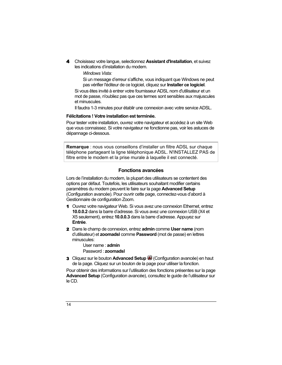 Fonctions avancées | Zoom 1640A User Manual | Page 14 / 28