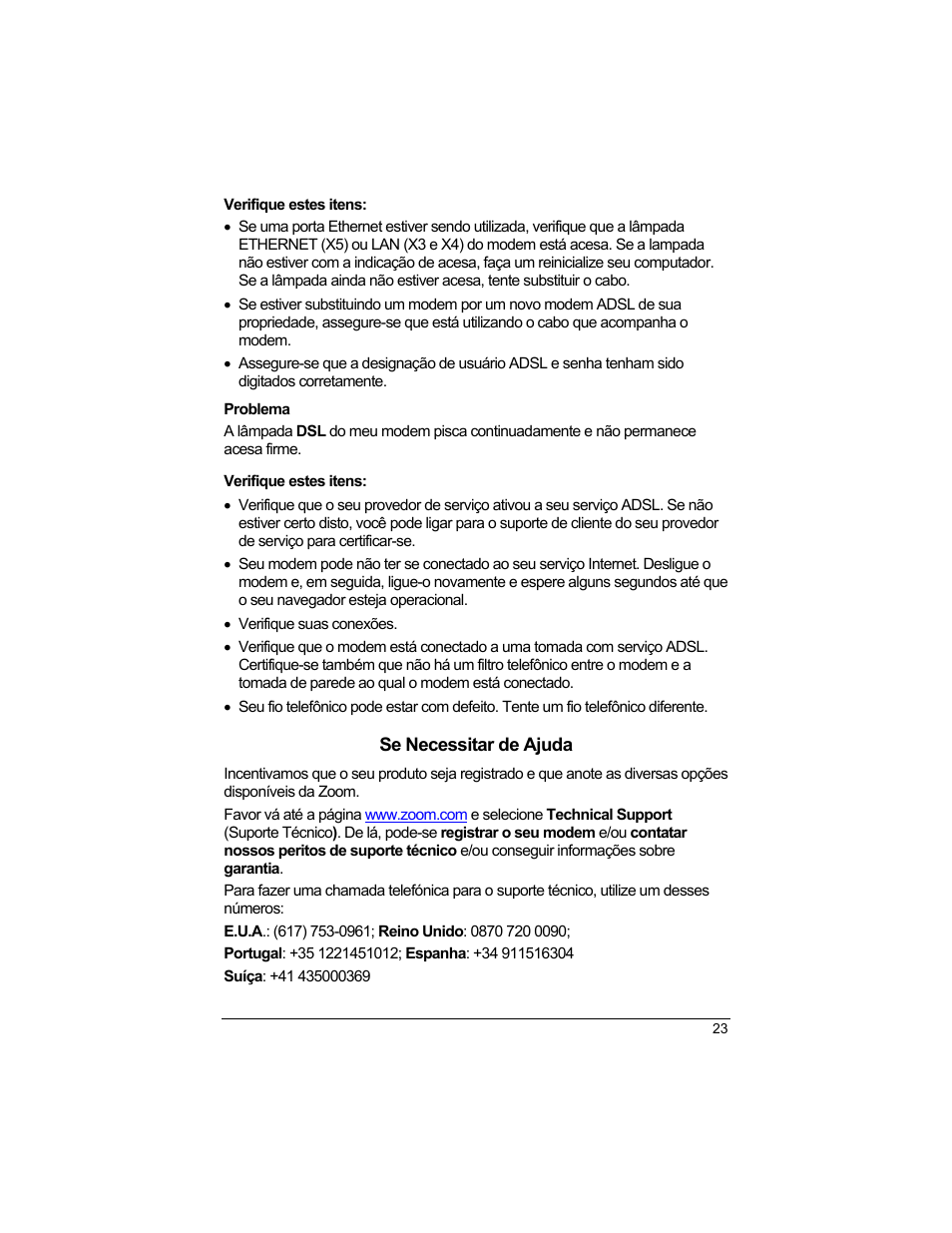 Verifique estes itens, Problema, Se necessitar de ajuda | Zoom 1640A User Manual | Page 23 / 28