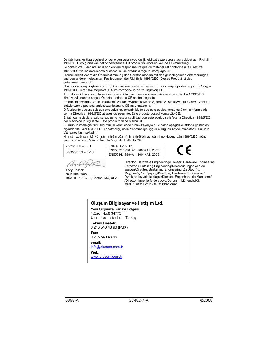 Oluşum bilgisayar ve iletişim ltd | Zoom 1640A User Manual | Page 28 / 28