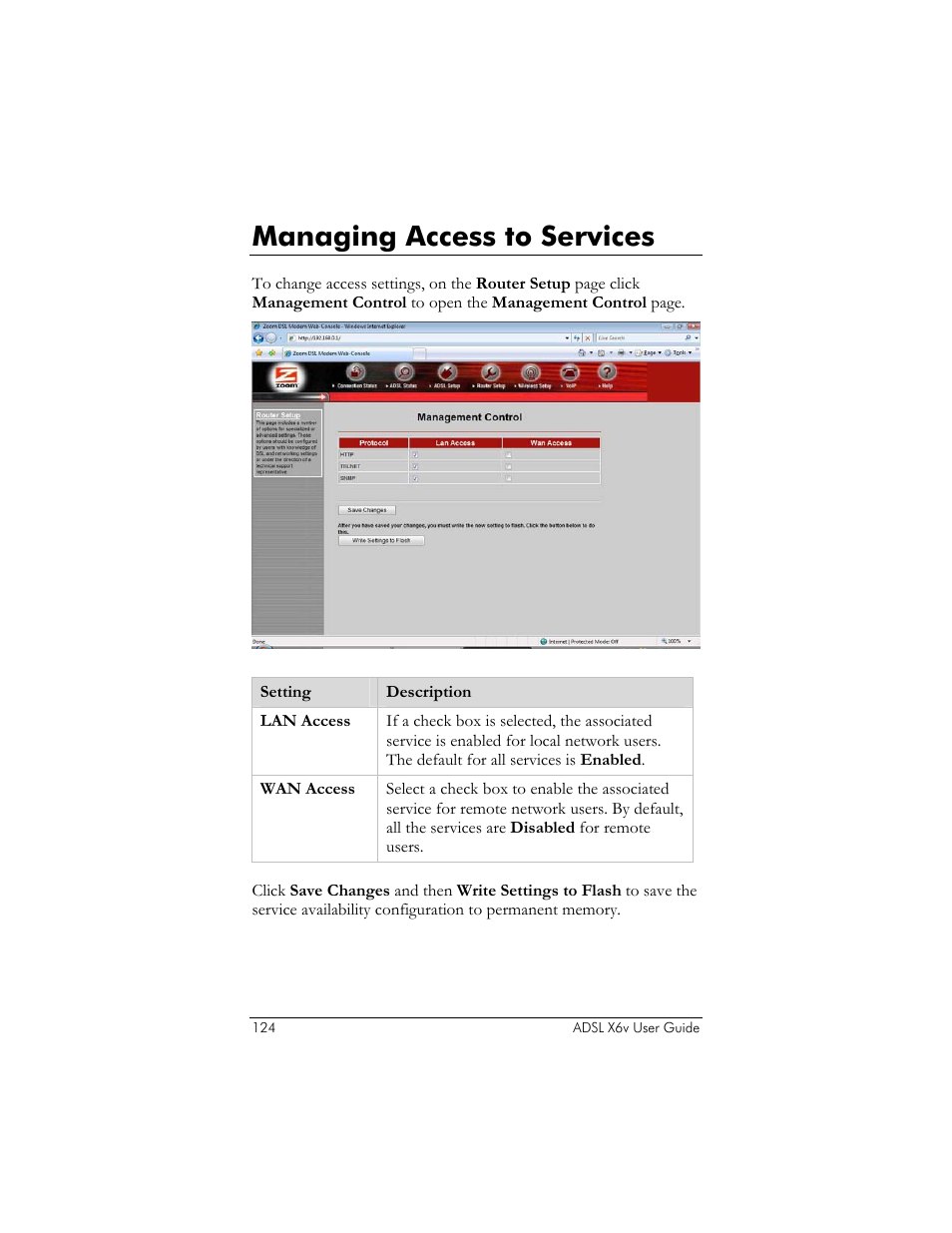 Managing access to services | Zoom ADSL X6v 5697 User Manual | Page 124 / 166