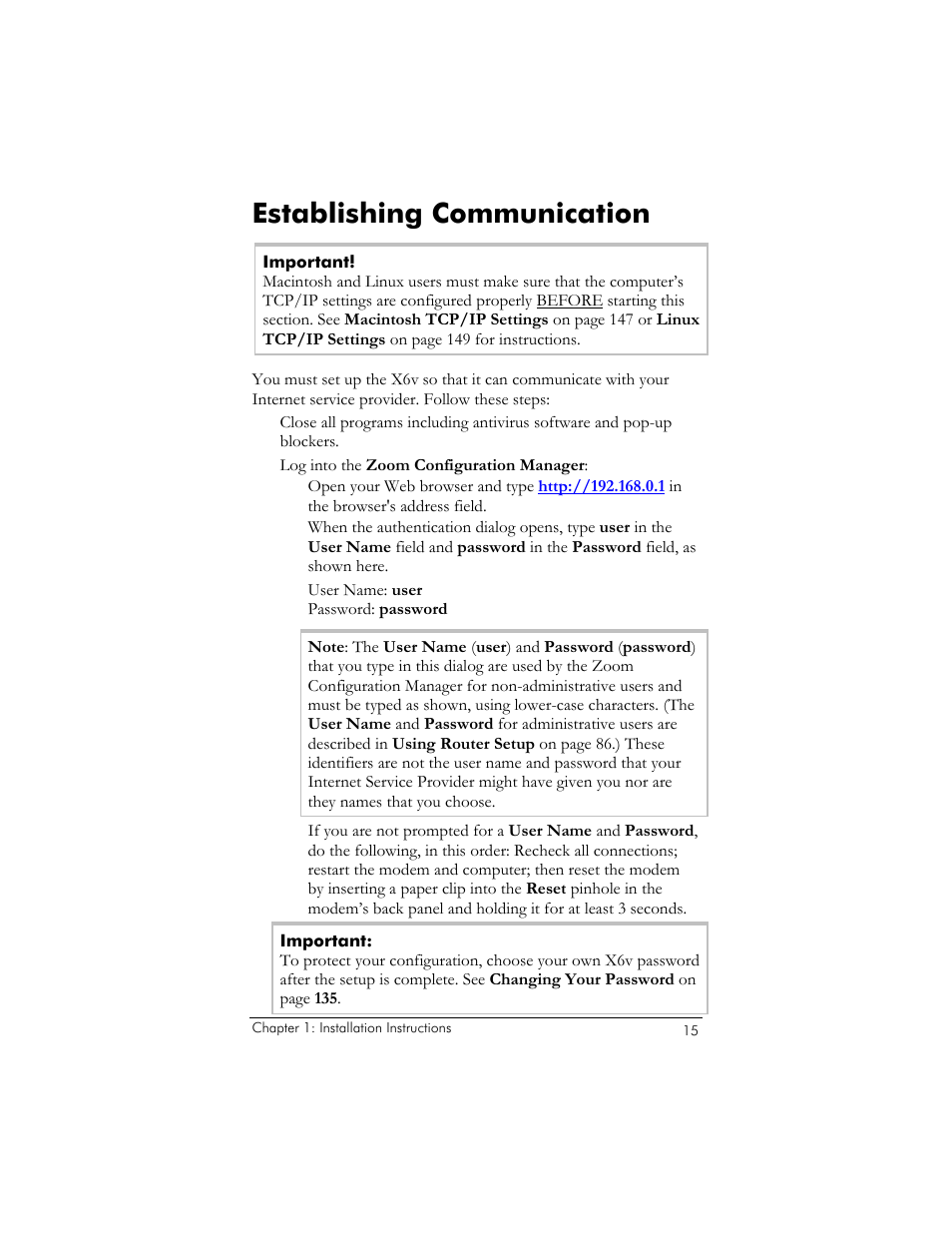 Establishing communication | Zoom ADSL X6v 5697 User Manual | Page 15 / 166