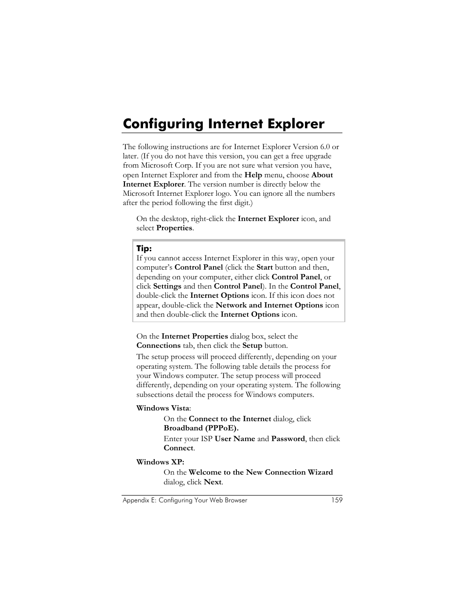 Configuring internet explorer | Zoom ADSL X6v 5697 User Manual | Page 159 / 166