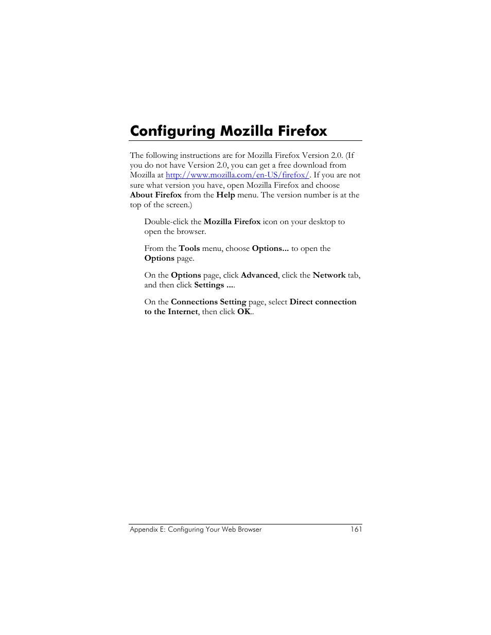 Configuring mozilla firefox | Zoom ADSL X6v 5697 User Manual | Page 161 / 166