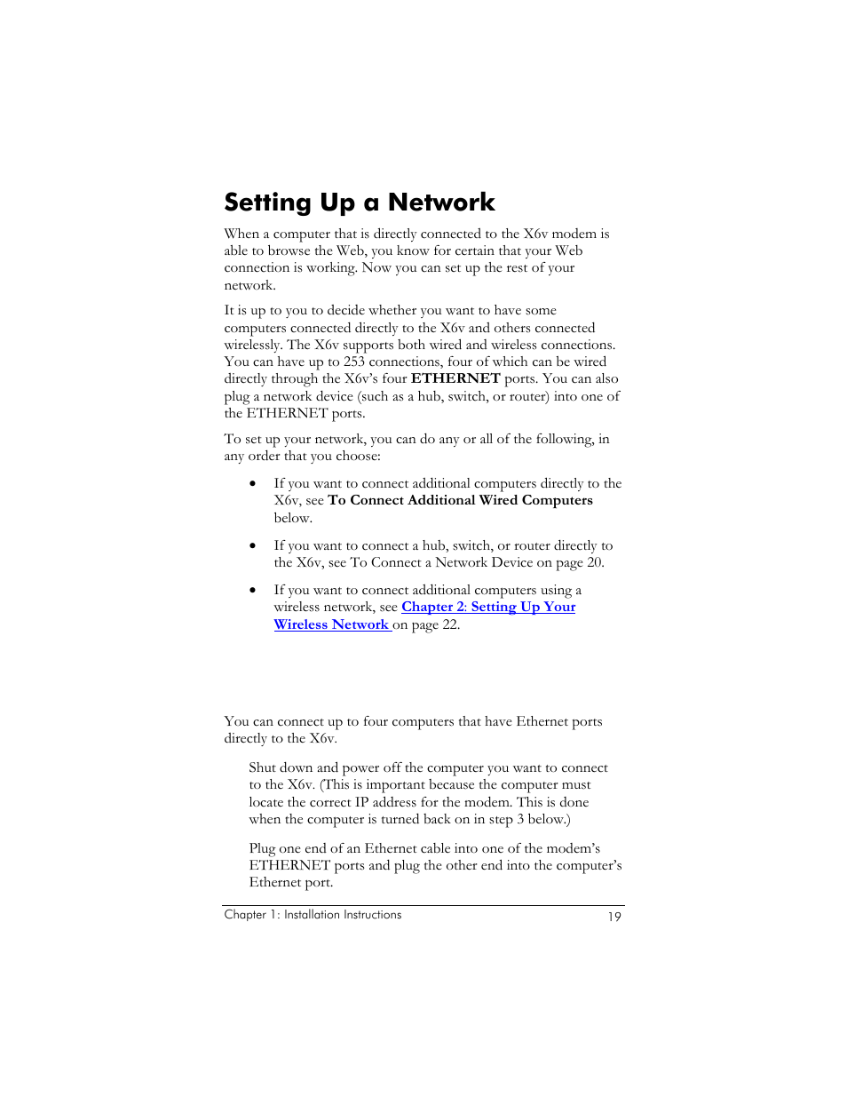 Setting up a network, To connect additional wired computers, Se go to | Setting up a, Network | Zoom ADSL X6v 5697 User Manual | Page 19 / 166