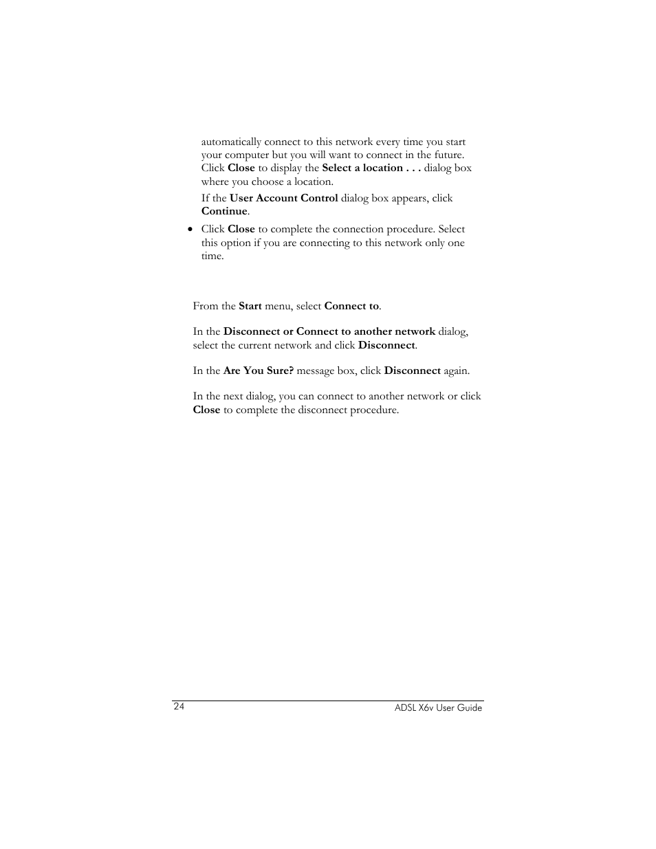 To disconnect from the current network | Zoom ADSL X6v 5697 User Manual | Page 24 / 166