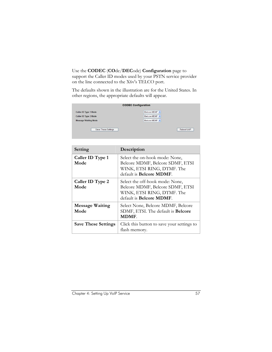 Codec configuration | Zoom ADSL X6v 5697 User Manual | Page 57 / 166