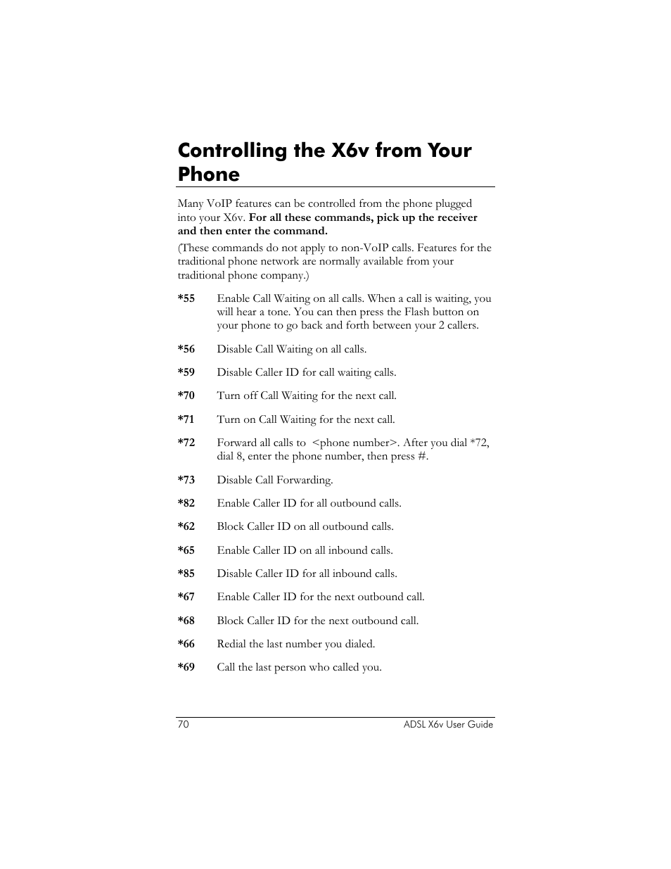 Controlling the x6v from your phone | Zoom ADSL X6v 5697 User Manual | Page 70 / 166