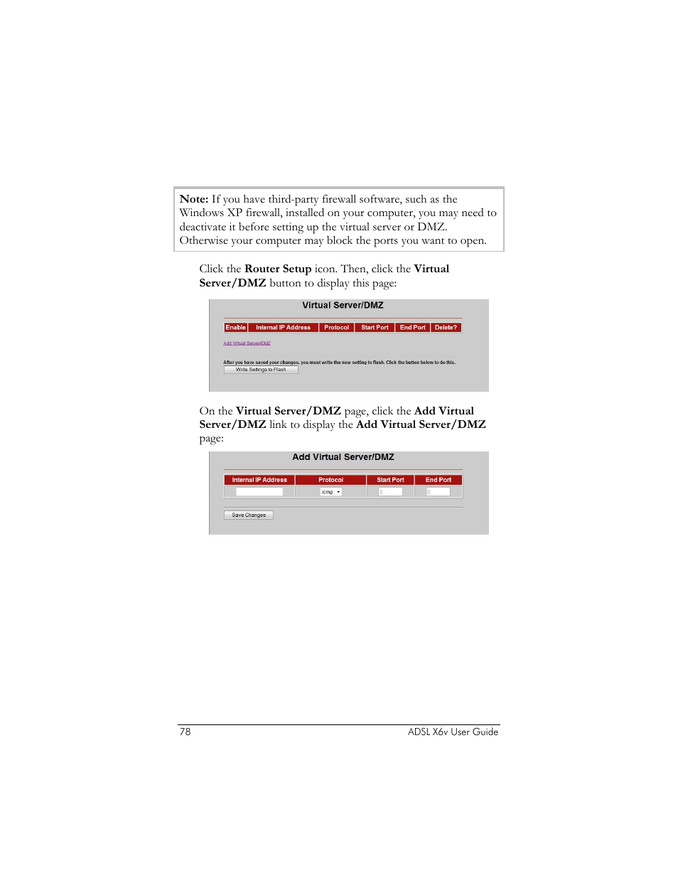 Setting up a virtual server or dmz on, Your computer | Zoom ADSL X6v 5697 User Manual | Page 78 / 166