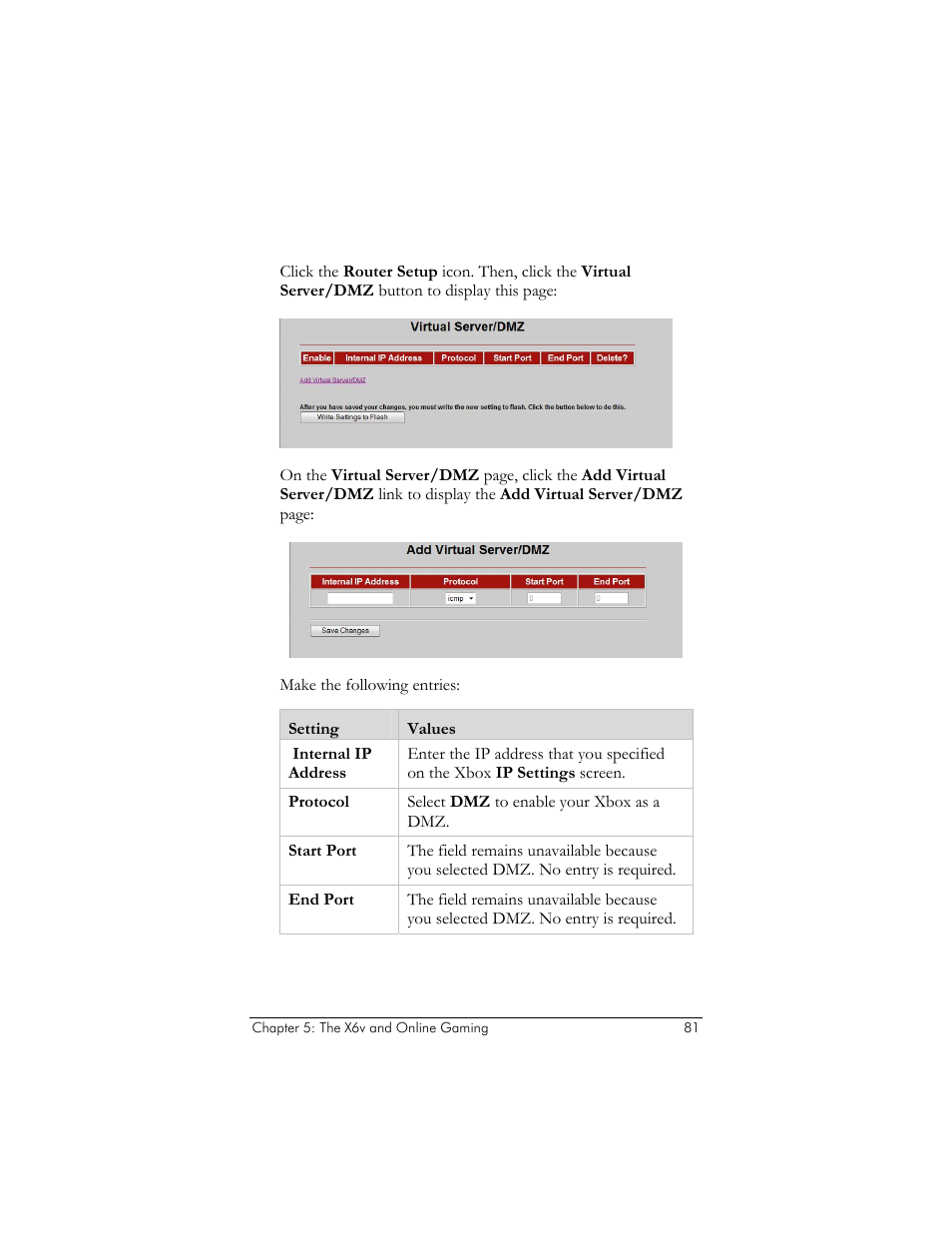 Setting up a dmz on an xbox or xbox 360 | Zoom ADSL X6v 5697 User Manual | Page 81 / 166