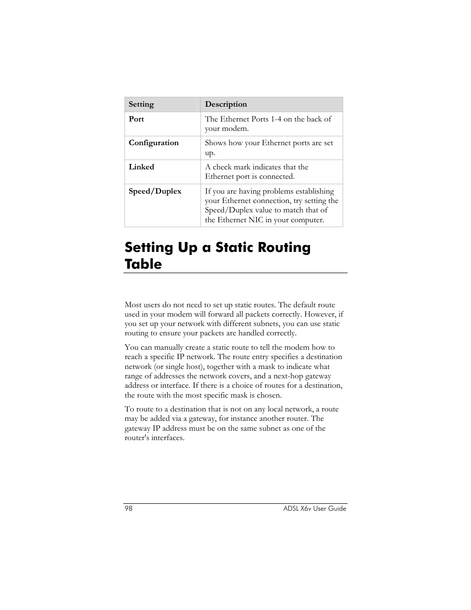 Setting up a static routing table, Do i need static routing | Zoom ADSL X6v 5697 User Manual | Page 98 / 166