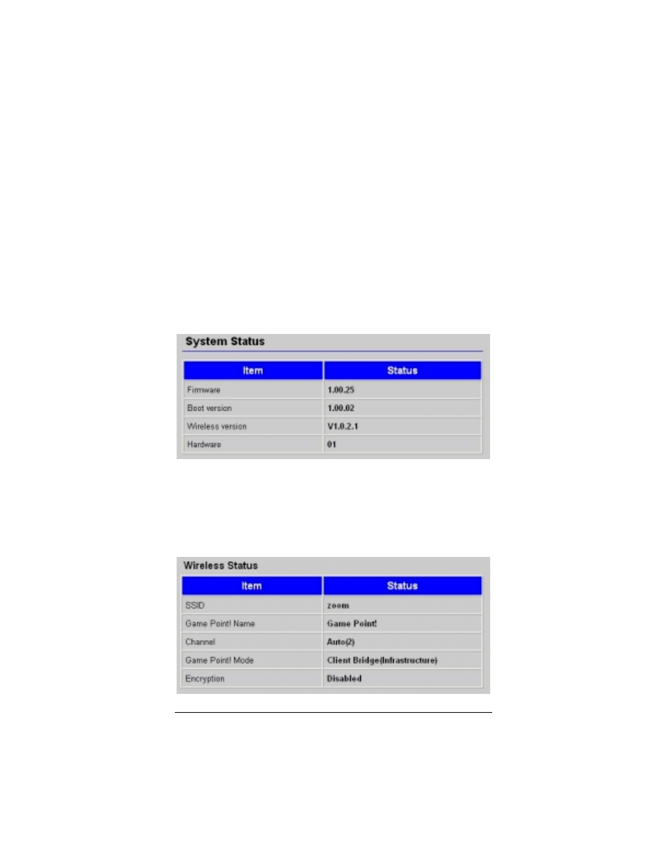 Viewing the system status page | Zoom Game Point! 4420 User Manual | Page 20 / 54