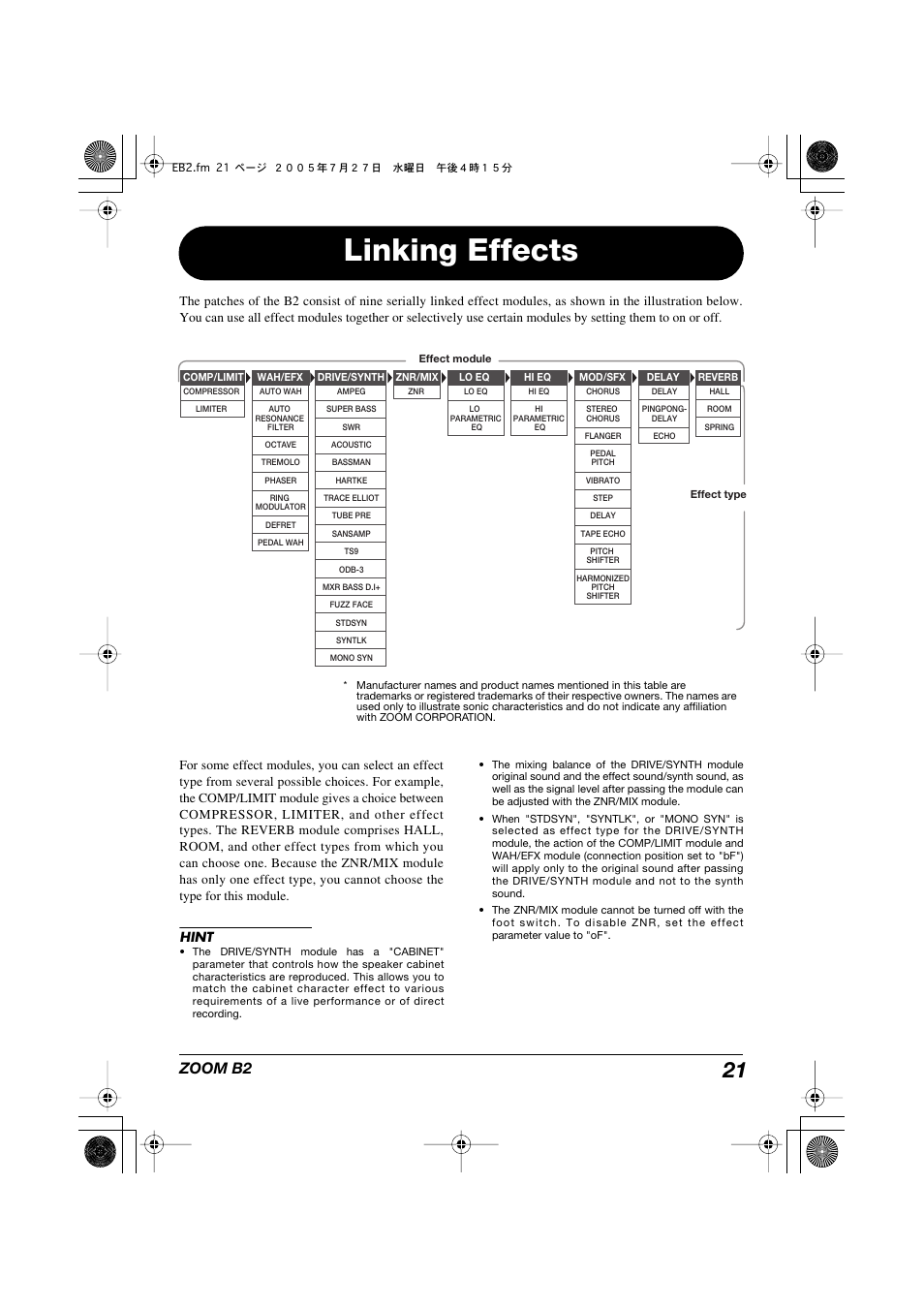 Linking effects, Zoom b2 | Zoom B22 User Manual | Page 21 / 33