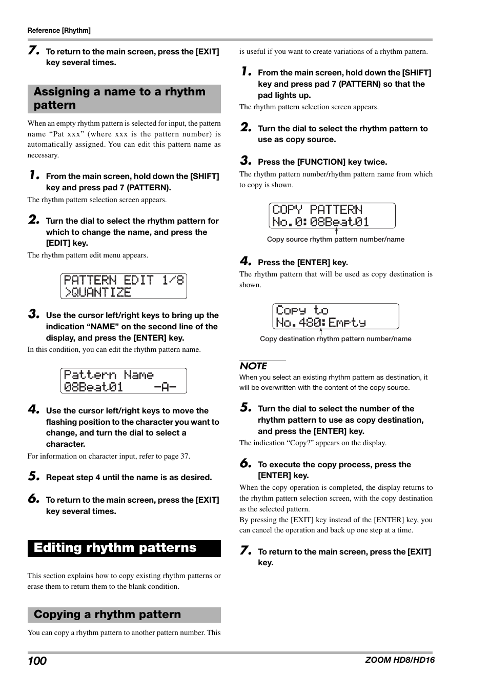 Editing rhythm patterns | Zoom HD16 User Manual | Page 100 / 213