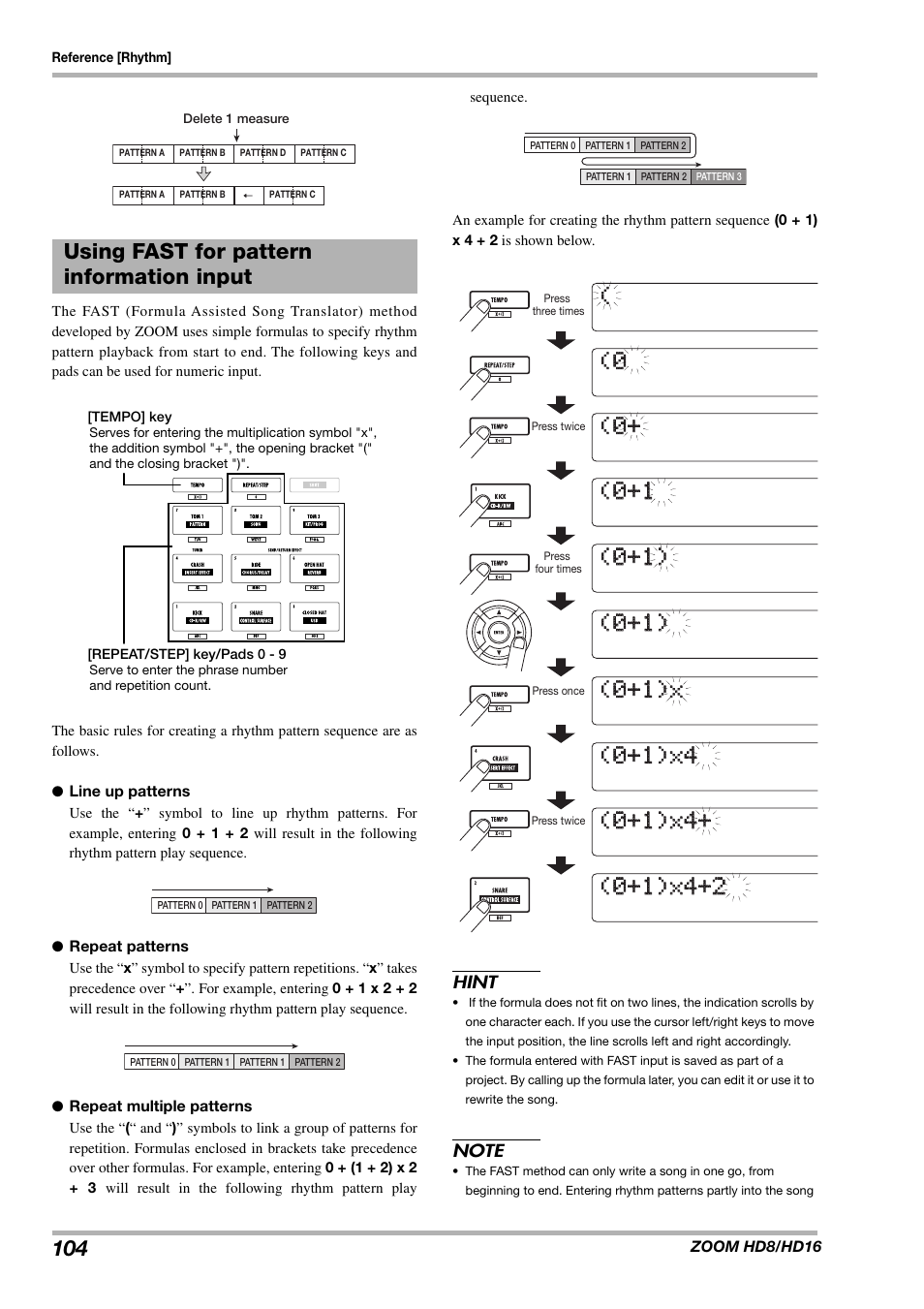 Using fast for pattern information input | Zoom HD16 User Manual | Page 104 / 213