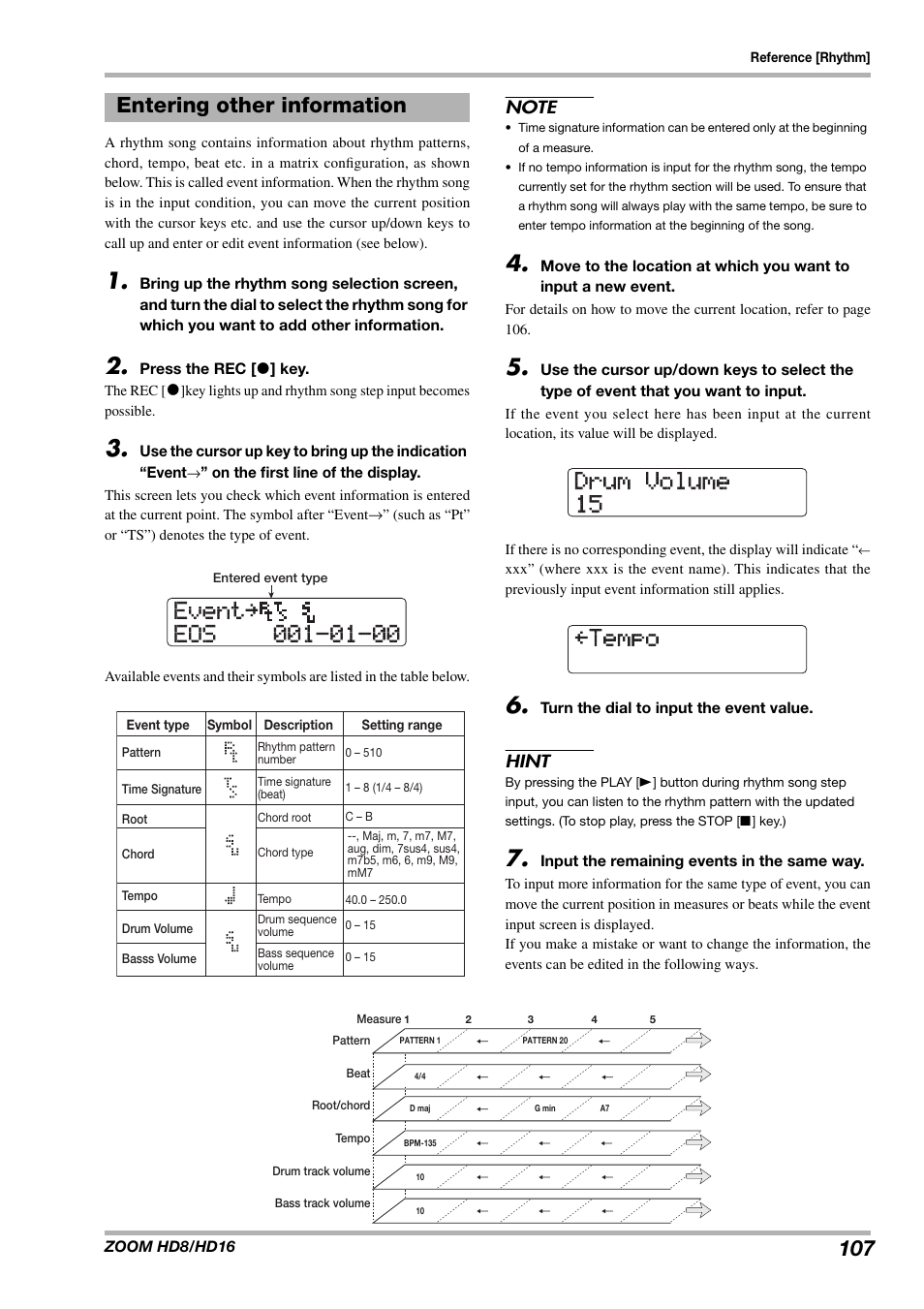 Drum volume drum volume 15 15 çtempo tempo, Entering other information | Zoom HD16 User Manual | Page 107 / 213