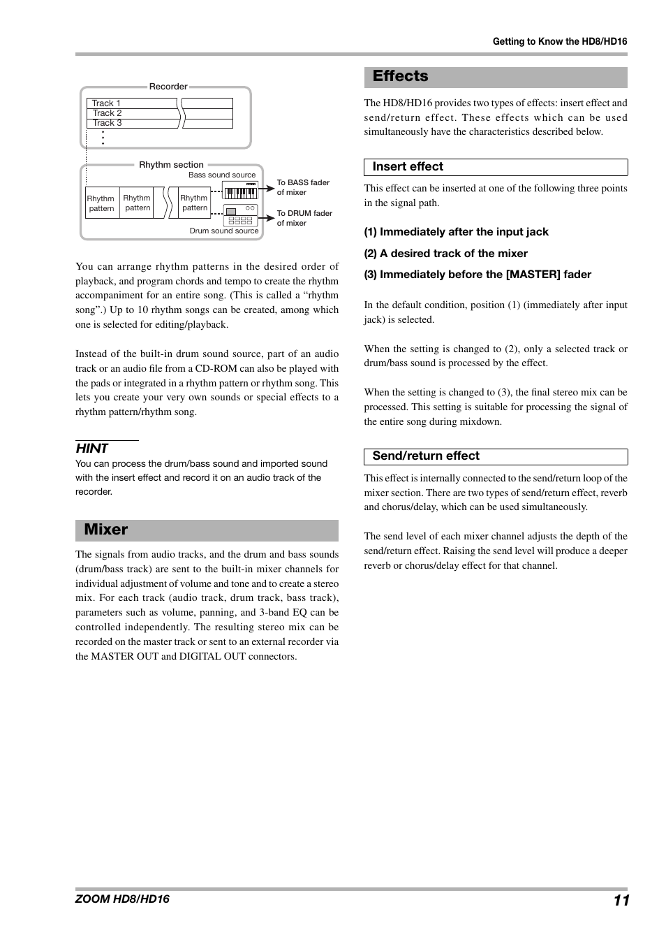 Mixer, Effects | Zoom HD16 User Manual | Page 11 / 213