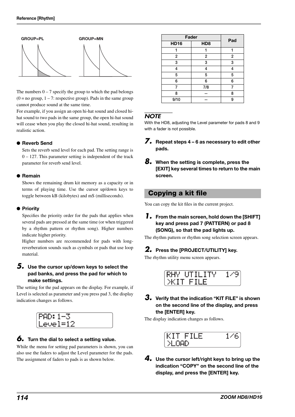 Copying a kit file | Zoom HD16 User Manual | Page 114 / 213
