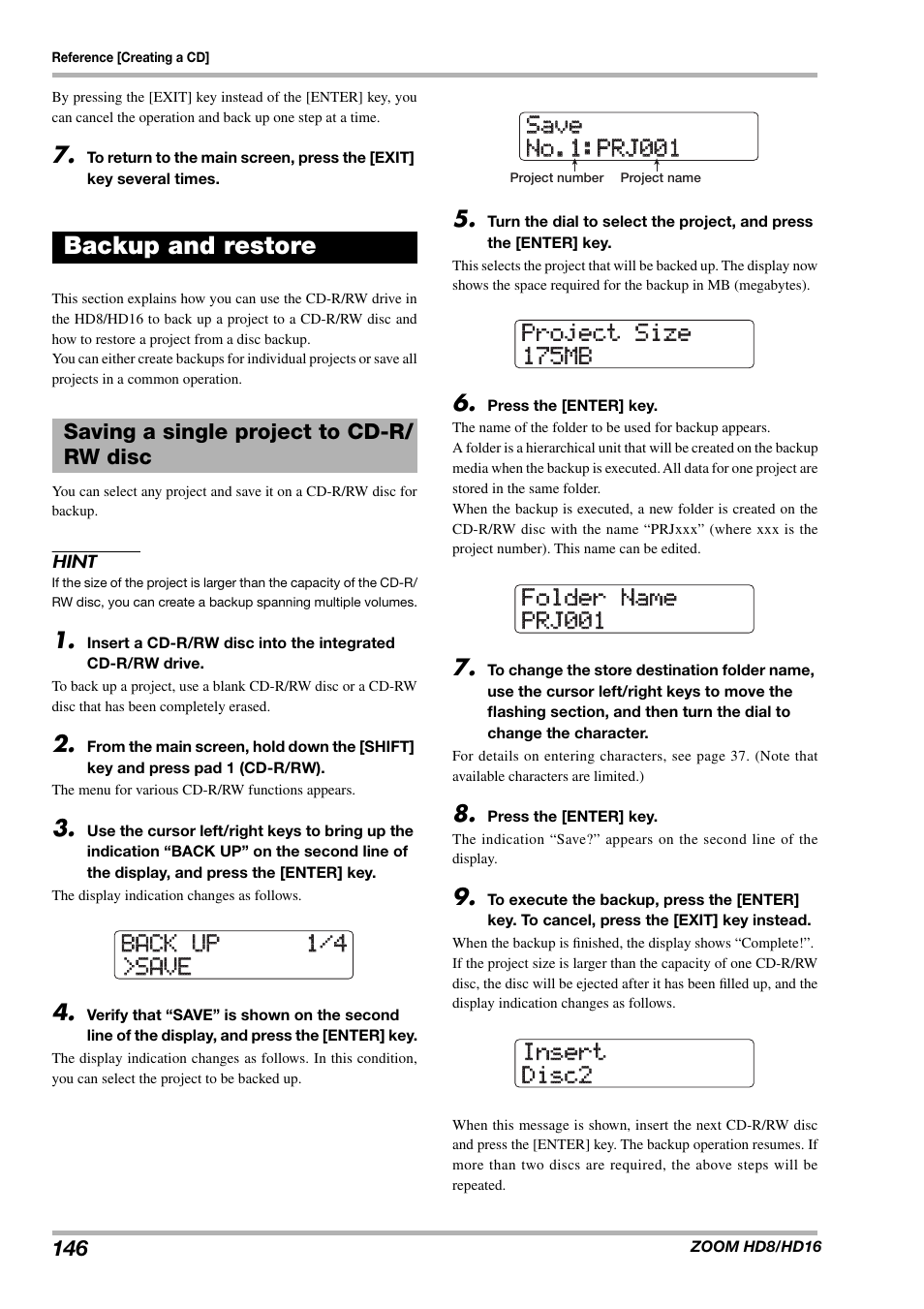 Backup and restore | Zoom HD16 User Manual | Page 146 / 213