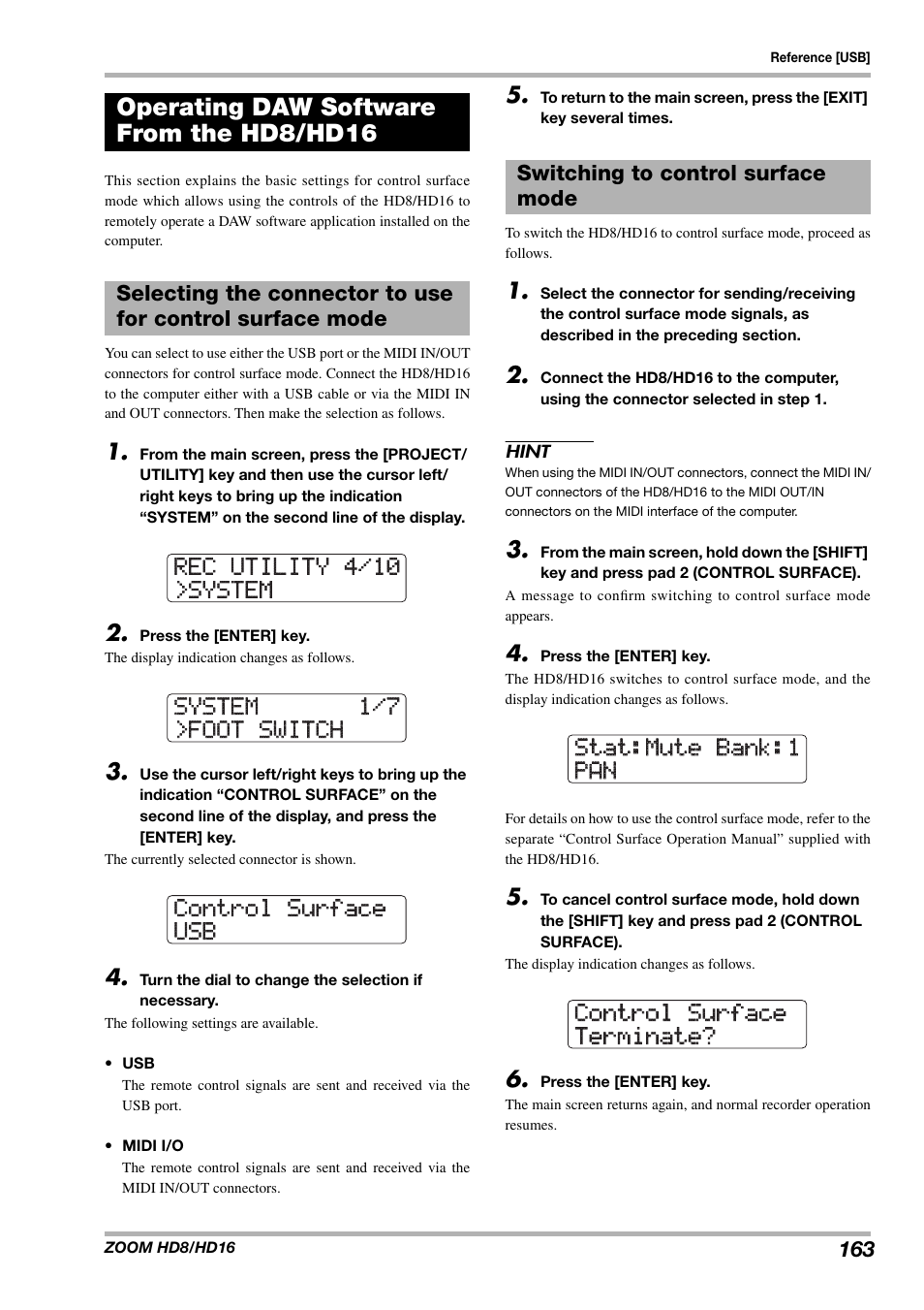 Operating daw software from the hd8/hd16 | Zoom HD16 User Manual | Page 163 / 213