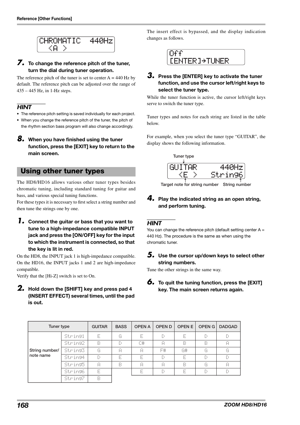 Using other tuner types | Zoom HD16 User Manual | Page 168 / 213