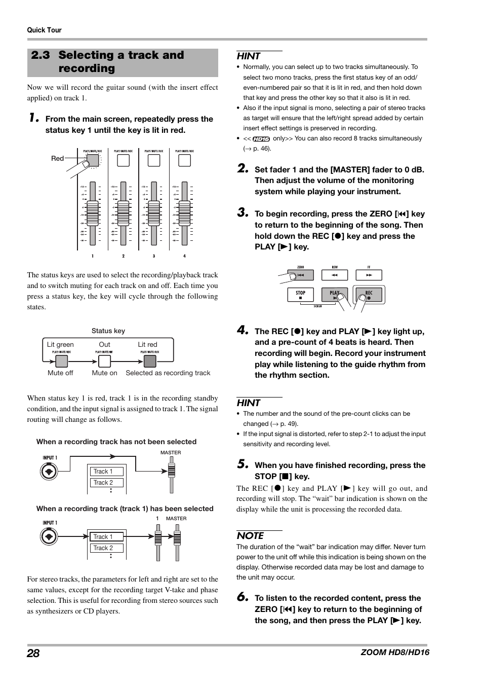 3 selecting a track and recording | Zoom HD16 User Manual | Page 28 / 213