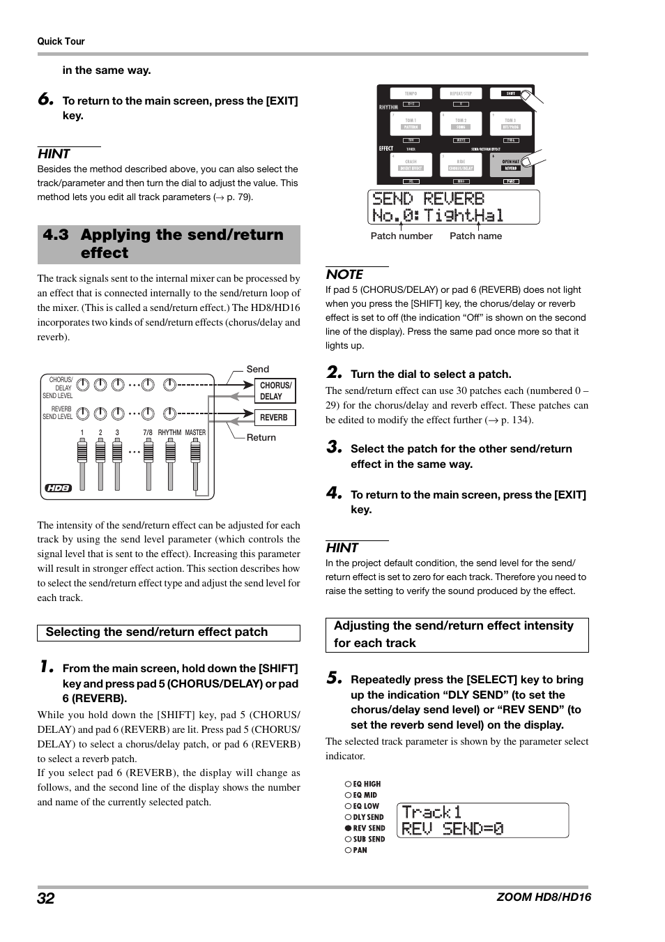 3 applying the send/return effect | Zoom HD16 User Manual | Page 32 / 213