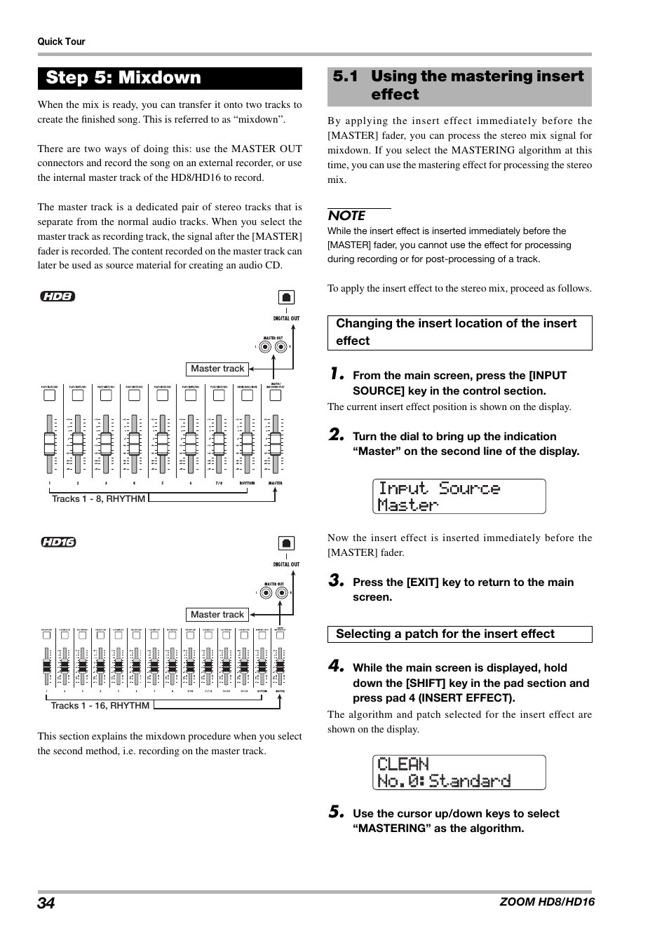 Step 5: mixdown, 1 using the mastering insert effect | Zoom HD16 User Manual | Page 34 / 213