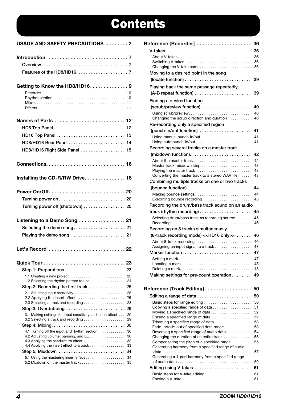 Zoom HD16 User Manual | Page 4 / 213