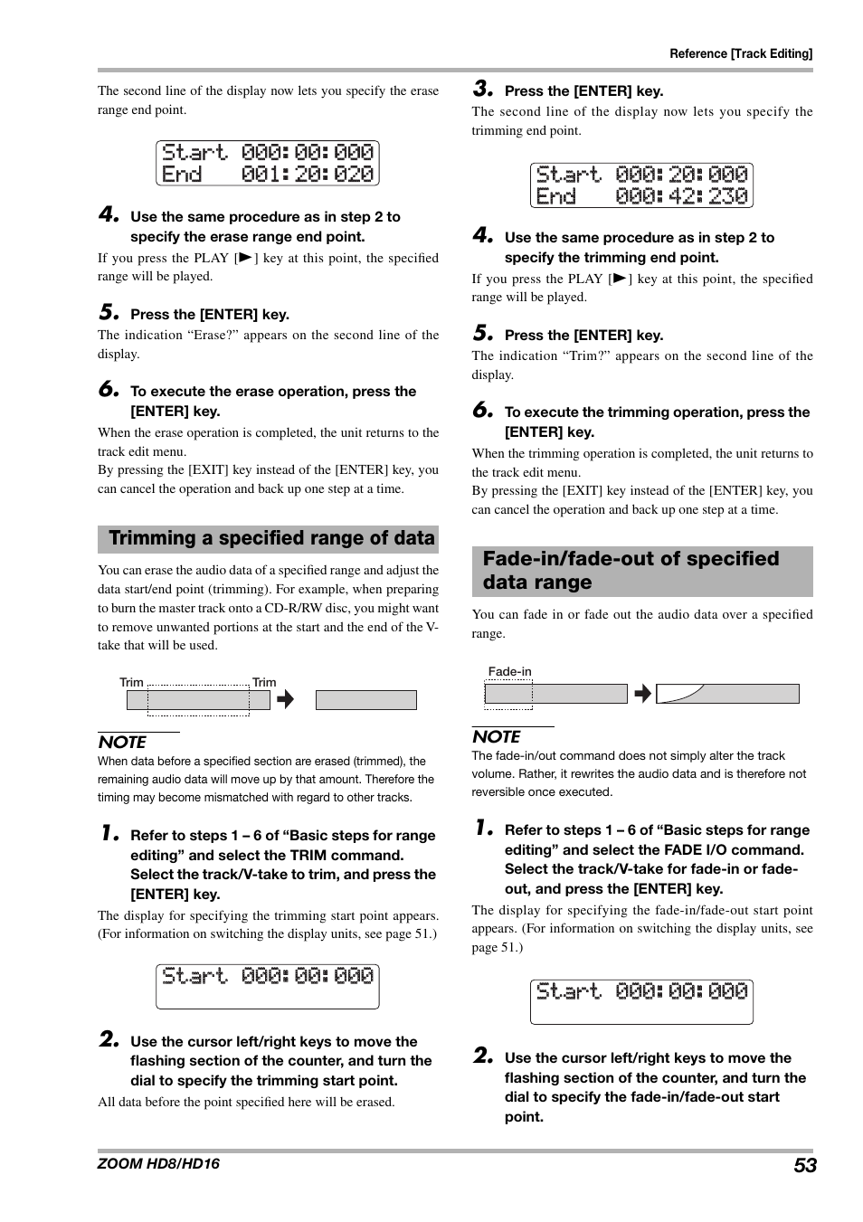 Trimming a specified range of data, Fade-in/fade-out of specified data range | Zoom HD16 User Manual | Page 53 / 213