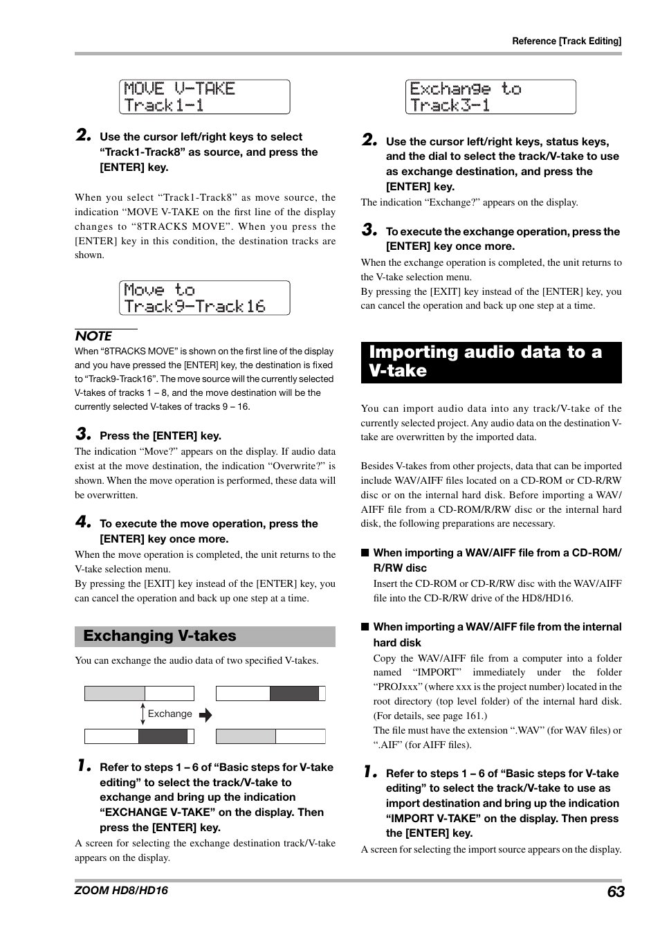 Exchange to exchange to track3-1 track3-1, Importing audio data to a v-take, Exchanging v-takes | Zoom HD16 User Manual | Page 63 / 213